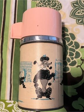 Vintage Pink and Cream Poodle Thermos Bottle - Classic Retro Design